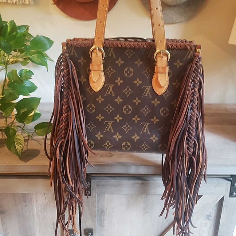 Louis Vuitton Brown Monogram Fringe Tote with Tan Straps - Picture 3 of 13